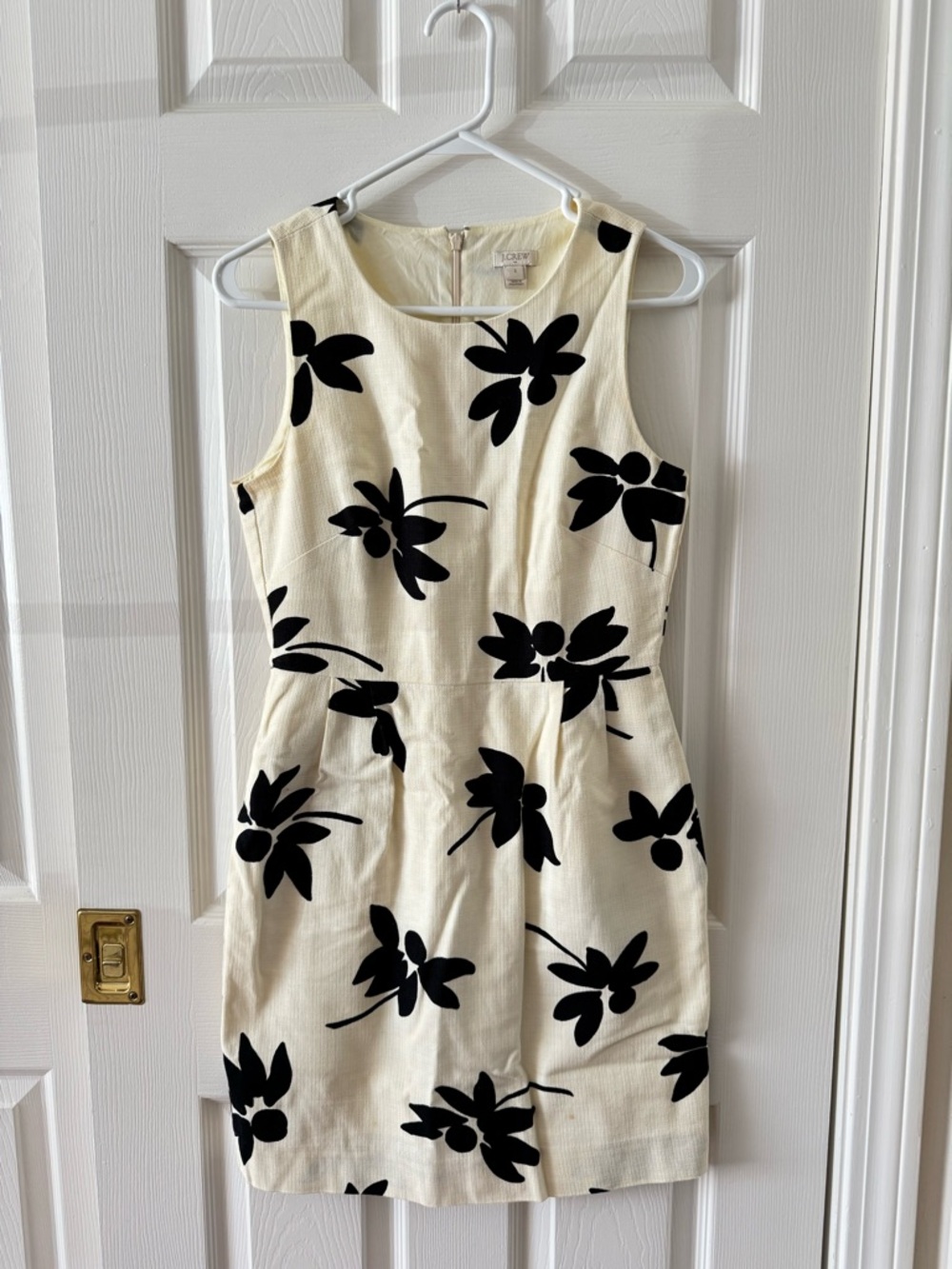 J.Crew Floral Sheath Dress Size 2 Sleeveless Cotton Casual Pockets Ivory